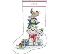 Awesocrafts Cross Stitch Stamped Kits Christmas Stocking-Polar Bear Easy Patterns Cross Stitching Embroidery Needlework Kit Supplies (Bear)