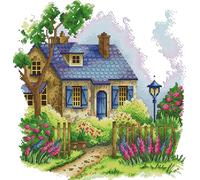 Awesocrafts Cross Stitch Stamped Kits Country House Easy Patterns Cross Stitching Embroidery Needlework Kit Supplies 14CT 2 Strands