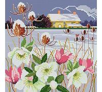 Awesocrafts Cross Stitch Stamped Kits Four Seasons in The Field - Winter Easy Patterns Cross Stitching Embroidery Needlework Kit Supplies