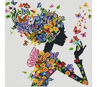 Awesocrafts Cross Stitch Stamped Kits Girl and Butterfly Colourful Butterflies Easy Patterns Cross Stitching Embroidery Needlework Kit Supplies (Butterfly)
