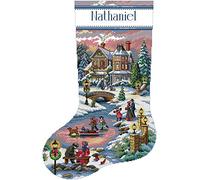 Awesocrafts Cross Stitch Stamped Kits Happy Time with Christmas Stockings Easy Patterns Cross Stitching Embroidery Needlework Kit Supplies 14CT 2 Strands (Stockings)