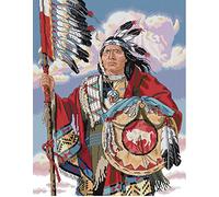 Awesocrafts Cross Stitch Stamped Kits Indian Chiefs Easy Patterns Cross Stitching Embroidery Needlework Kit Supplies 14CT 2 Strands