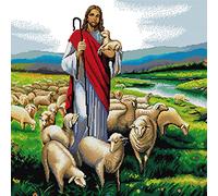 Awesocrafts Cross Stitch Stamped Kits Jesus Shepherd Easy Patterns Cross Stitching Embroidery Needlework Kit Supplies 14CT 2 Strands (Jesus)