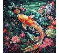 Awesocrafts Cross Stitch Stamped Kits Koi Carp Among Flowers Easy Patterns Cross Stitching Embroidery Needlework Kit Supplies 14CT 2 Strands