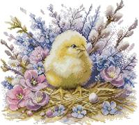 Awesocrafts Cross Stitch Stamped Kits Little Yellow Chicken Spring Flowers Easy Patterns Cross Stitching Embroidery Needlework Kit Supplies