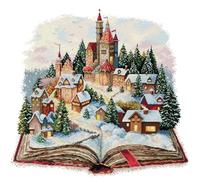 Awesocrafts Cross Stitch Stamped Kits Magic Castle Village Book Easy Patterns Cross Stitching Embroidery Needlework Kit Supplies 14CT 2 Strands