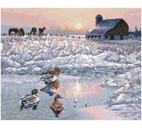 Awesocrafts Cross Stitch Stamped Kits Mandarin Ducks in The Cold Winter Easy Patterns Cross Stitching Embroidery Needlework Kit Supplies 14CT 2 Strands