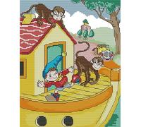 Awesocrafts Cross Stitch Stamped Kits Noddy and The Monkey Easy Patterns Cross Stitching Embroidery Needlework Kit Supplies