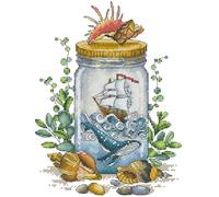 Awesocrafts Cross Stitch Stamped Kits Ocean Bottle Sailboat Whale Shell Easy Patterns Cross Stitching Embroidery Needlework Kit Supplies