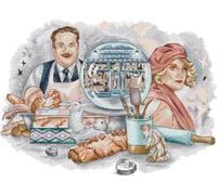 Awesocrafts Cross Stitch Stamped Kits People Baking Snow Globe Easy Patterns Cross Stitching Embroidery Needlework Kit Supplies 14CT 2 Strands