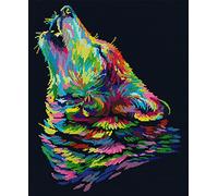 Awesocrafts Cross Stitch Stamped Kits Rainbow Wolf Easy Patterns Cross Stitching Embroidery Needlework Kit Supplies 14CT 2 Strands