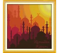 Awesocrafts Cross Stitch Stamped Kits Ramadan Mosque City at Sunset Easy Patterns Cross Stitching Embroidery Needlework Kit Supplies
