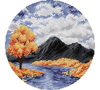 Awesocrafts Cross Stitch Stamped Kits River Valley Four Seasons Autumn Easy Patterns Cross Stitching Embroidery Needlework Kit Supplies (Autumn)