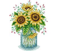 Awesocrafts Cross Stitch Stamped Kits Sunflower Vase Easy Patterns Cross Stitching Embroidery Needlework Kit Supplies