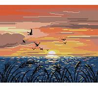 Awesocrafts Cross Stitch Stamped Kits Sunset Easy Patterns Cross Stitching Embroidery Needlework Kit Supplies (Sunset)