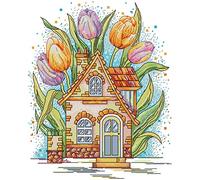 Awesocrafts Cross Stitch Stamped Kits Tulip Hut Easy Patterns Cross Stitching Embroidery Needlework Kit Supplies