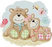 Awesocrafts Cross Stitch Stamped Kits Two Cute Little Bears Easy Patterns Cross Stitching Embroidery Needlework Kit Supplies
