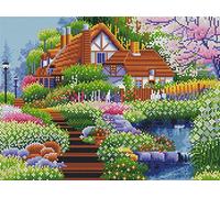 Awesocrafts Cross Stitch Stamped Kits Villa by The Lake Easy Patterns Cross Stitching Embroidery Needlework Kit Supplies (Villa)