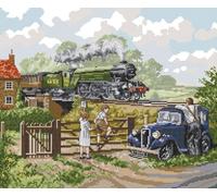 Awesocrafts Cross Stitch Stamped Kits Vintage Steam Train Countryside Landscape Easy Patterns Cross Stitching Embroidery Needlework Kit Supplies 14CT 2 Strands