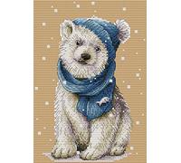 Awesocrafts Cross Stitch Stamped Kits Winter White Bear Easy Patterns Cross Stitching Embroidery Needlework Kit Supplies