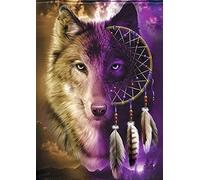 Awesocrafts Cross Stitch Stamped Kits Wolf and Dream Catcher Easy Patterns Cross Stitching Embroidery Needlework Kit Supplies (Wolf)