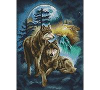 Awesocrafts Cross Stitch Stamped Kits Wolf Moon Wolves Easy Patterns Cross Stitching Embroidery Needlework Kit Supplies (Wolf)