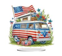 Awesocrafts Diamond Art Table Top Ornaments American Flag Camper Van, 5D Diamond Painting Tabletop Decorations Special Shape Crystal Art Christmas Desktop Decor (Camper Van)