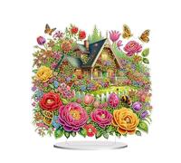 Awesocrafts Diamond Art Table Top Ornaments House Flower Butterfly, 5D Diamond Painting Tabletop Decorations Special Shape Crystal Art Christmas Desktop Decor (House)