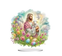 Awesocrafts Diamond Art Table Top Ornaments Jesus Lamb Bird, 5D Diamond Painting Tabletop Decorations Special Shape Crystal Art Christmas Desktop Decor (Jesus)