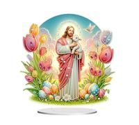 Awesocrafts Diamond Art Table Top Ornaments Tulip Jesus Lamb Easter Egg, 5D Diamond Painting Tabletop Decorations Special Shape Crystal Art Christmas Desktop Decor (Tulip)