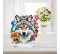Awesocrafts Diamond Art Table Top Ornaments Wolf, 5D Diamond Painting Tabletop Decorations Special Shape Crystal Art Christmas Desktop Decor (Wolf)