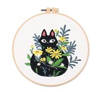 Awesocrafts Embroidery Kit, Black Cat Full Range of Embroidery Starter Kits for Beginners Adults Kids DIY Cross Stitch Handmade Easy Patterns (Black Cat)