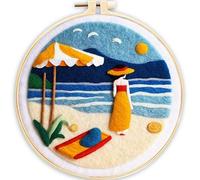 Awesocrafts Needle Felting Kits Beach Vacation Woman for Beginners Including Wool Roving, Embroidery Hoop, Wool Felting Tools, Great for Make Gifts Home Decor (Woman)