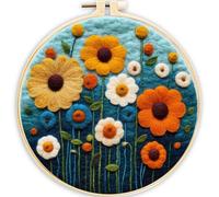 Awesocrafts Needle Felting Kits Colorful Flowers for Beginners Including Wool Roving, Embroidery Hoop, Wool Felting Tools, Great for Make Gifts Home Decor (Flowers)