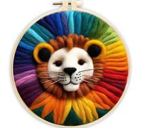 Awesocrafts Needle Felting Kits Rainbow Lion Animal for Beginners Including Wool Roving, Embroidery Hoop, Wool Felting Tools, Great for Make Gifts Home Decor (Lion)