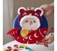 Awesocrafts Needle Felting Kits Tiger Hat Piggy Koi Fish for Beginners Including Wool Roving, Embroidery Hoop, Wool Felting Tools, Great for Make Gifts Home Decor (Piggy)