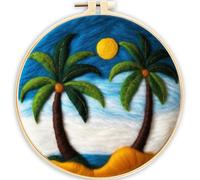 Awesocrafts Needle Felting Kits Tropical Palm Tree Beach for Beginners Including Wool Roving, Embroidery Hoop, Wool Felting Tools, Great for Make Gifts Home Decor (Beach)