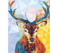 Awesocrafts Number Painting Kits, Crystal Diamond Mosaic Deer Head, Stag Animals Paint by Number 16x20 inches for Adults and Kids (Deer, No Frame)