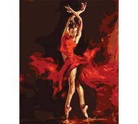 Awesocrafts Number Painting Kits, Fire Red Ballet Dancer Girl, Ballerina Paint by Number 16x20 inches for Adults and Kids (Ballerina, No Frame)