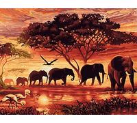 Awesocrafts Number Painting Kits, Landscape of Africa, African Animals Elephant Tree Sunset Paint by Number 16x20 inches for Adults and Kids (Africa，No Frame)