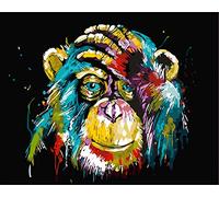 Awesocrafts Paint by Numbers Kits, Chimpanzee Thinking Number Painting for Adults 16x20 inch (Chimpanzee, No Frame)