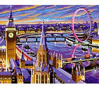 Awesocrafts Paint by Numbers Kits, London Eye Big Ben Night Scenery Number Painting for Adults 16x20 inch (London Street, No Frame)