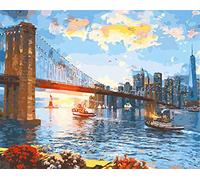 Awesocrafts Paint by Numbers Kits, New York Brooklyn Bridge Number Painting for Adults 16x20 inch Framed or Not (Bridge, No Frame)