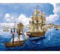 Awesocrafts Paint by Numbers Kits, Sailing Ships with American Flag, Sailboat Sail Boats Number Painting for Adults and Kids 16x20 inch (Sailing Ships, No Frame)