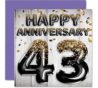 Awesome 43rd Anniversary Card for Husband Boyfriend Wife Girlfriend - Black Gold Glitter Balloons - Happy 43 Anniversary Cards from Family, 145mm Greeting Cards for Anniversaries