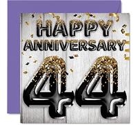 Awesome 44th Anniversary Card for Husband Boyfriend Wife Girlfriend - Black Gold Glitter Balloons - Happy 44 Anniversary Cards from Family, 145mm Greeting Cards for Anniversaries