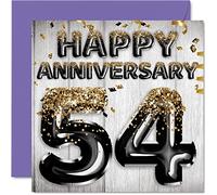 Awesome 54th Anniversary Card for Husband Boyfriend Wife Girlfriend - Black Gold Glitter Balloons - Happy 54 Anniversary Cards from Family, 145mm Greeting Cards for Anniversaries