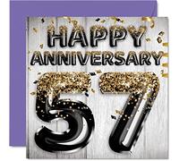 Awesome 57th Anniversary Card for Husband Boyfriend Wife Girlfriend - Black Gold Glitter Balloons - Happy 57 Anniversary Cards from Family, 145mm Greeting Cards Anniversaries