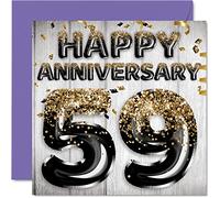 Awesome 59th Anniversary Card for Husband Boyfriend Wife Girlfriend - Black Gold Glitter Balloons - Happy 59 Anniversary Cards from Family, 145mm Greeting Cards for Anniversaries