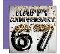 Awesome 67th Anniversary Card for Husband Boyfriend Wife Girlfriend - Black Gold Glitter Balloons - Happy 67 Anniversary Cards from Family, 145mm Greeting Cards Anniversaries